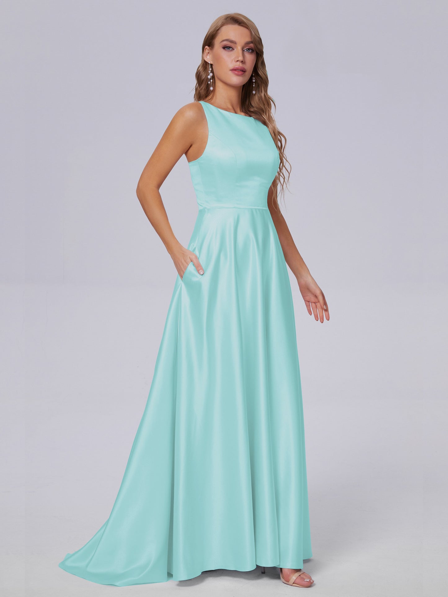 Fiona Sleeveless Satin Long Bridesmaid Dresses