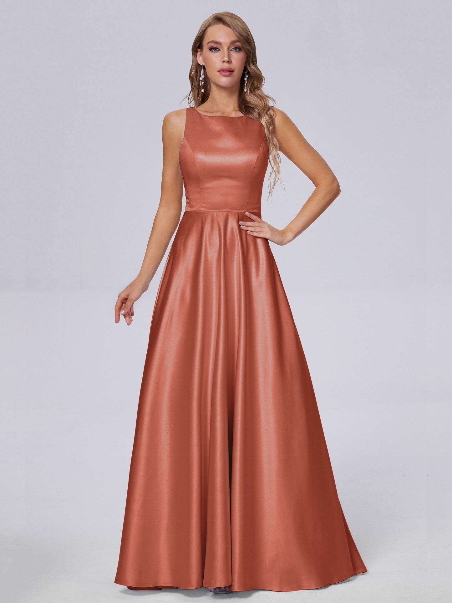 Fiona Sleeveless Satin Long Bridesmaid Dresses