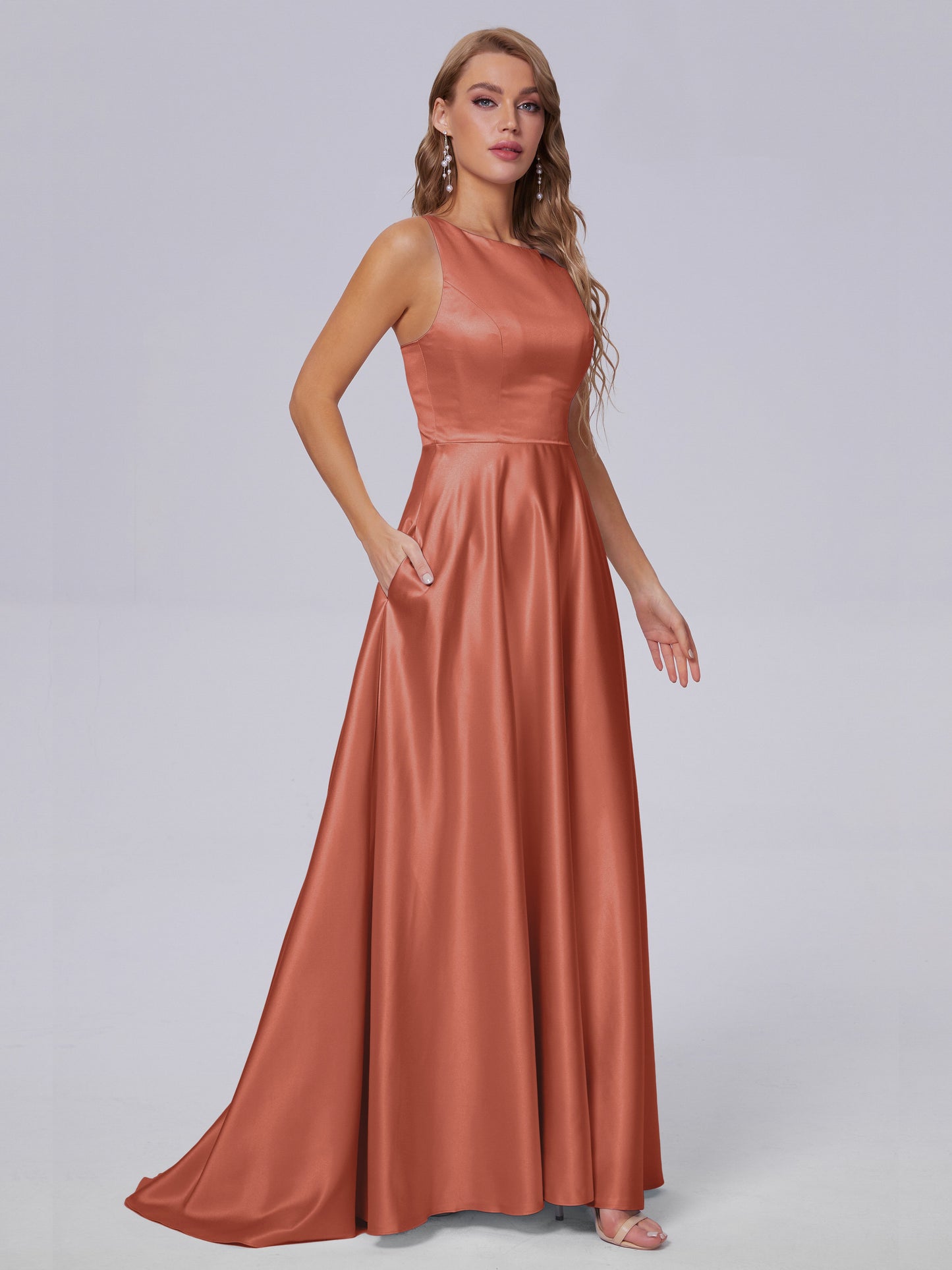 Fiona Sleeveless Satin Long Bridesmaid Dresses
