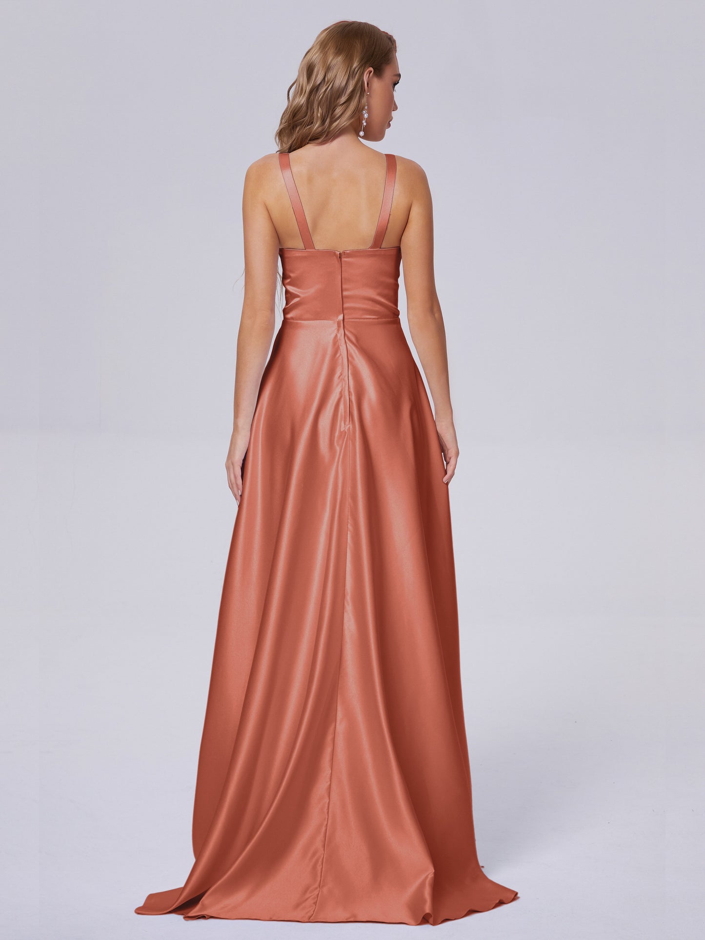 Fiona Sleeveless Satin Long Bridesmaid Dresses