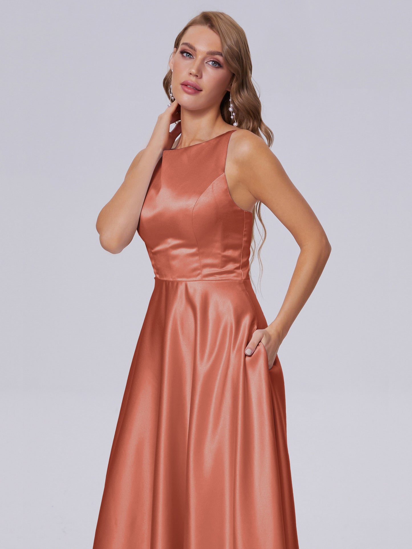 Fiona Sleeveless Satin Long Bridesmaid Dresses