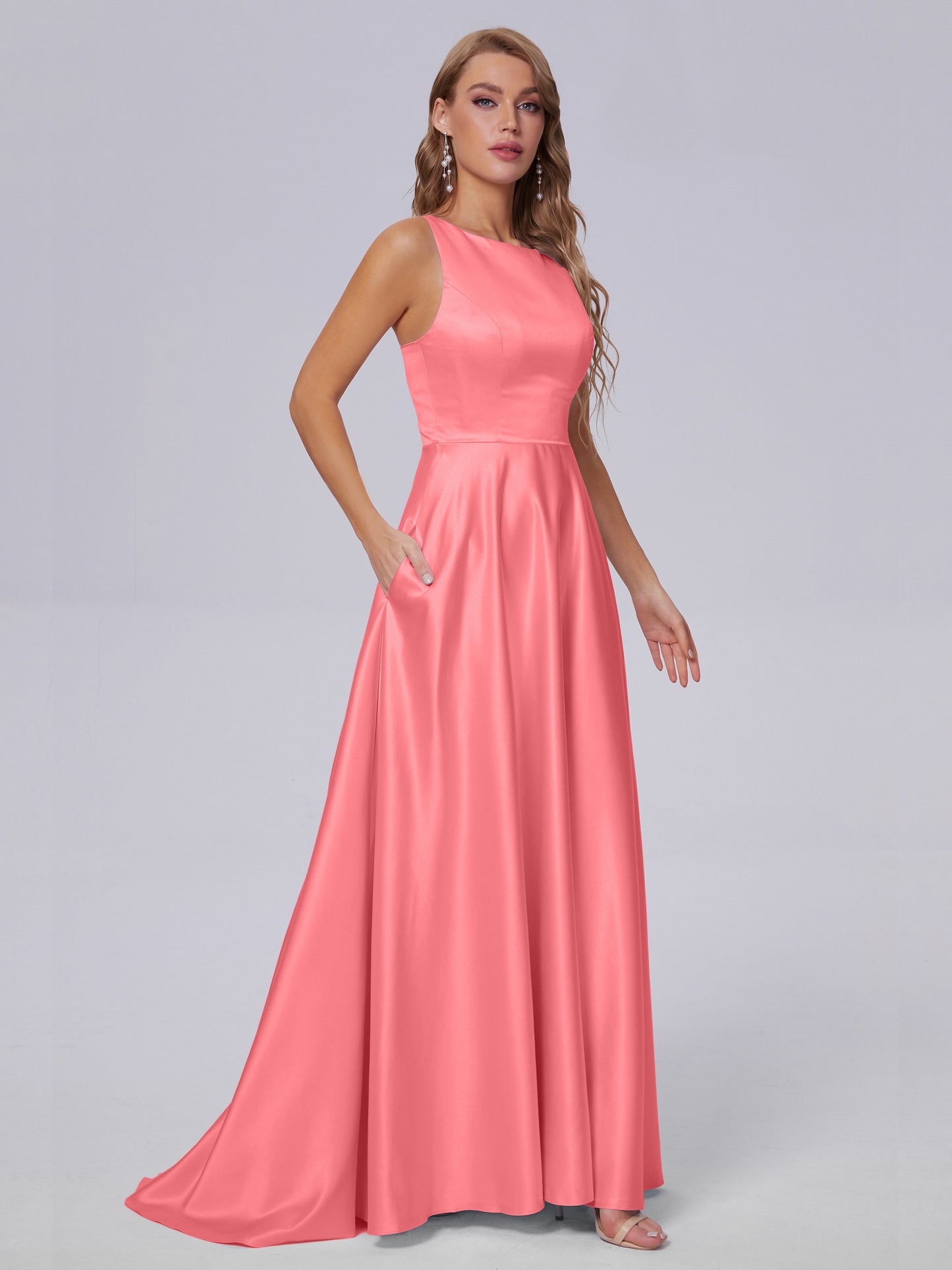 Fiona Sleeveless Satin Long Bridesmaid Dresses