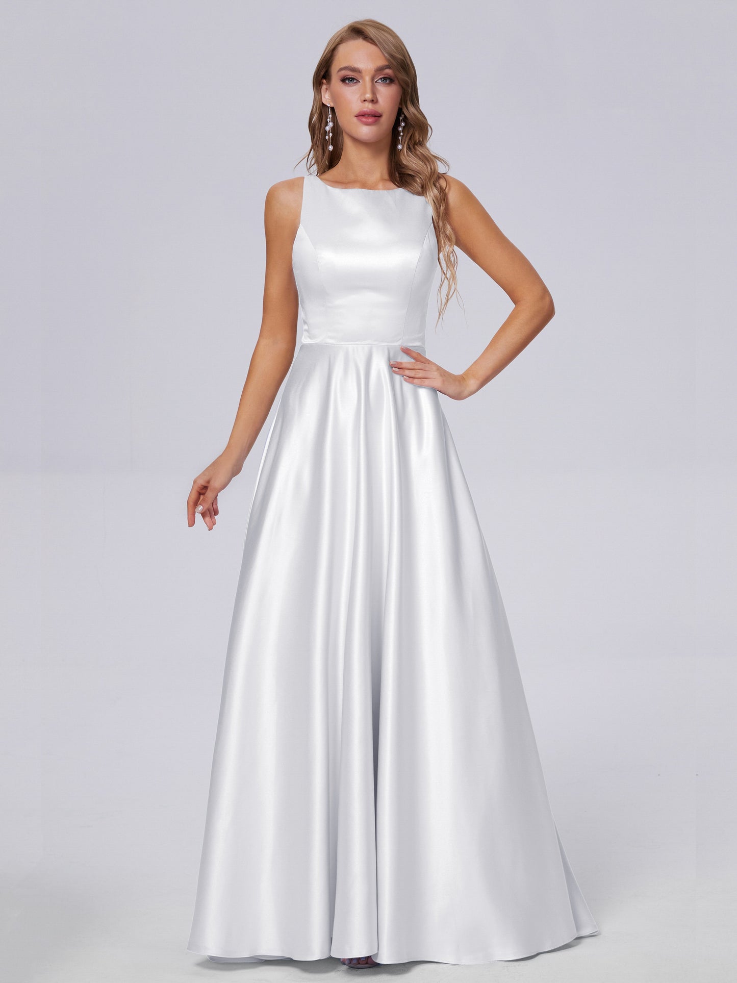 Fiona Sleeveless Satin Long Bridesmaid Dresses
