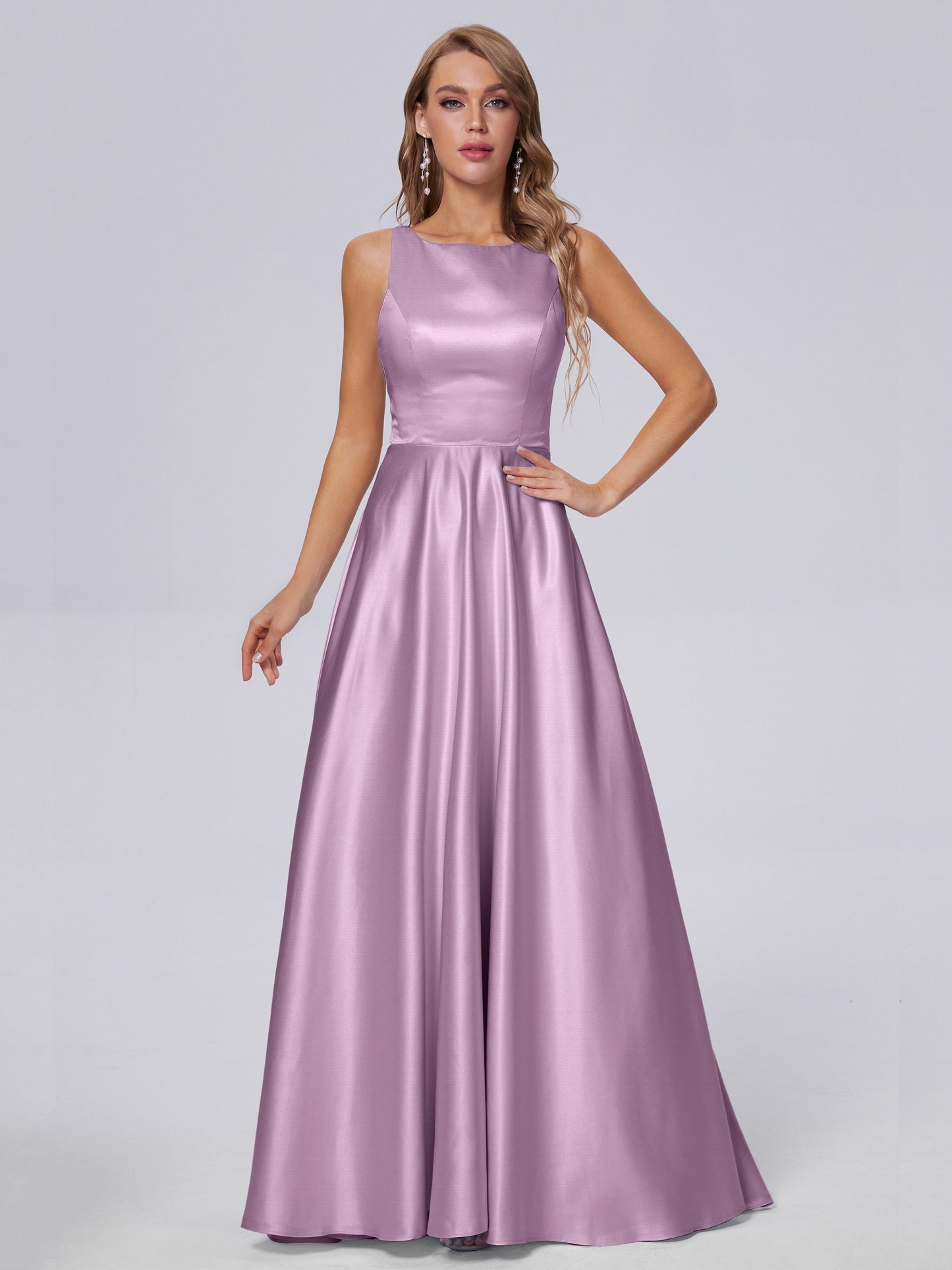 Fiona Sleeveless Satin Long Bridesmaid Dresses