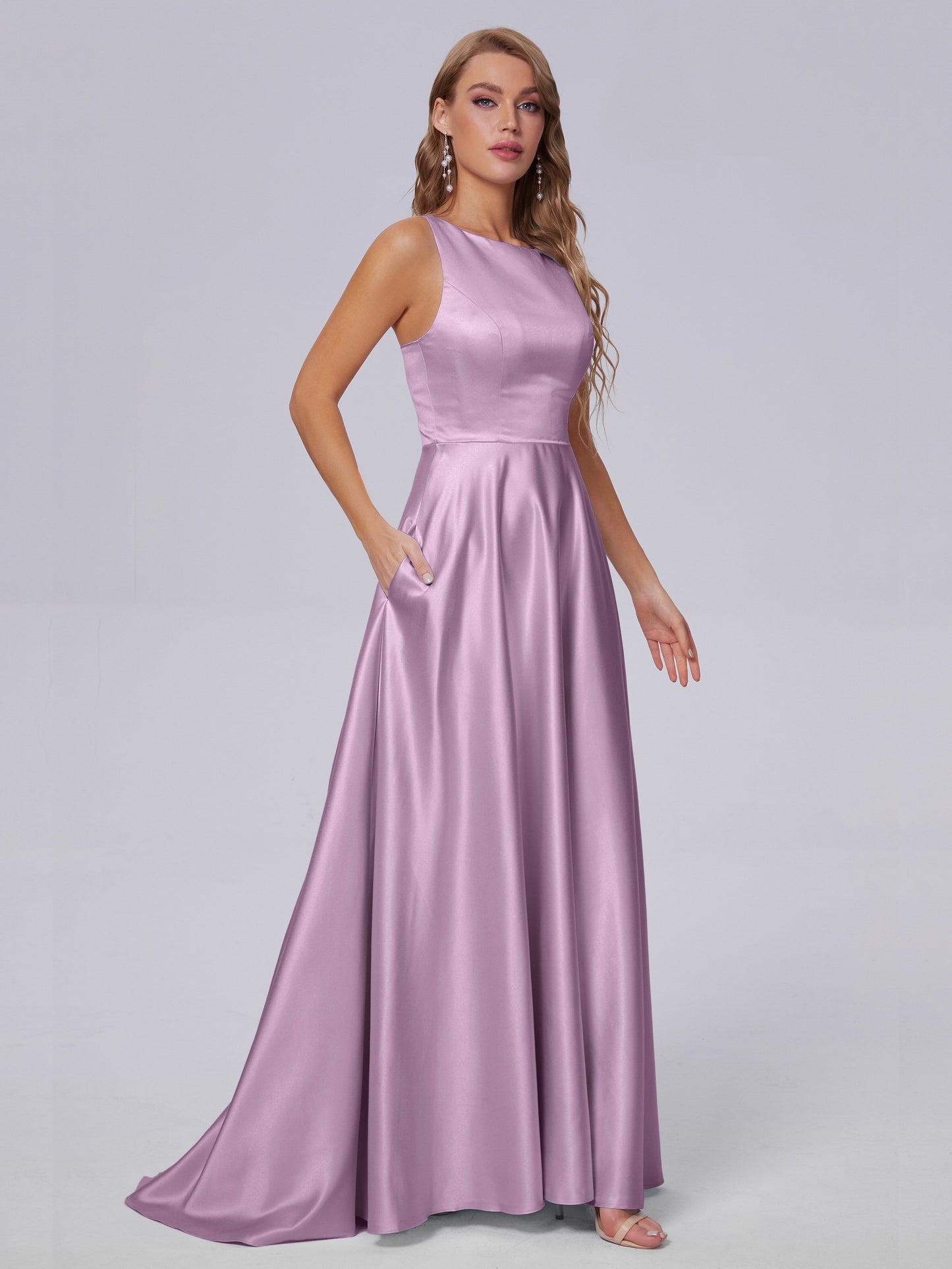 Fiona Sleeveless Satin Long Bridesmaid Dresses