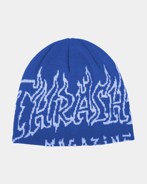Fire Outlined Skully Beanie - Blue - Four Street