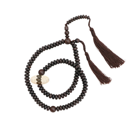 Flat Oval 6x9 mm Tamarind Tasbih 99 Beads with Brown Tassels