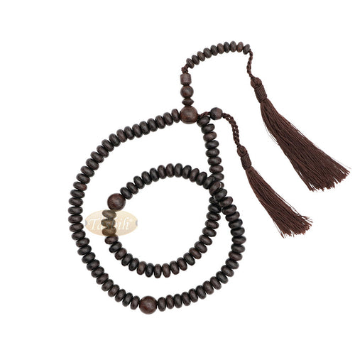 Flat Oval 6x9 mm Tamarind Tasbih 99 Beads with Brown Tassels