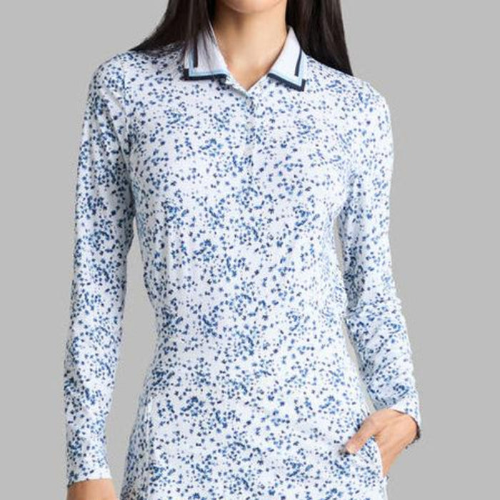 G/FORE Ditzy Print Floral L/S Polo - Blue/White