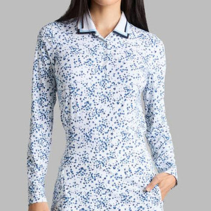 G/FORE Ditzy Print Floral L/S Polo - Blue/White