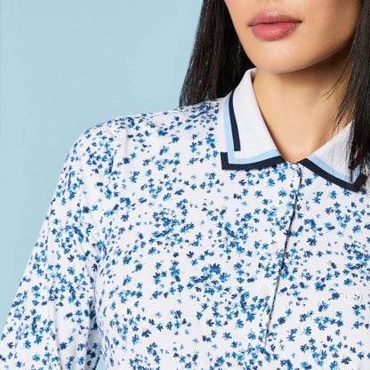 G/FORE Ditzy Print Floral L/S Polo - Blue/White