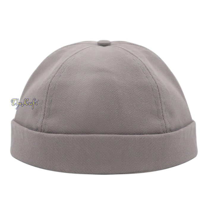 Gray Brimless Baseball Cap Adjustable Strap & Velcro