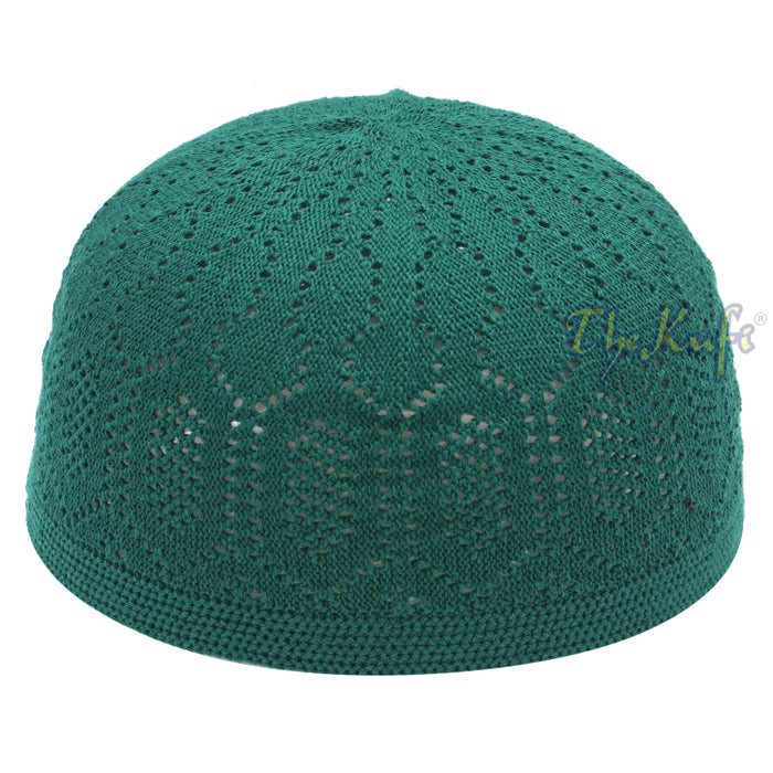 Green Cotton Machine Knit Open-Work Turkish Kufi
