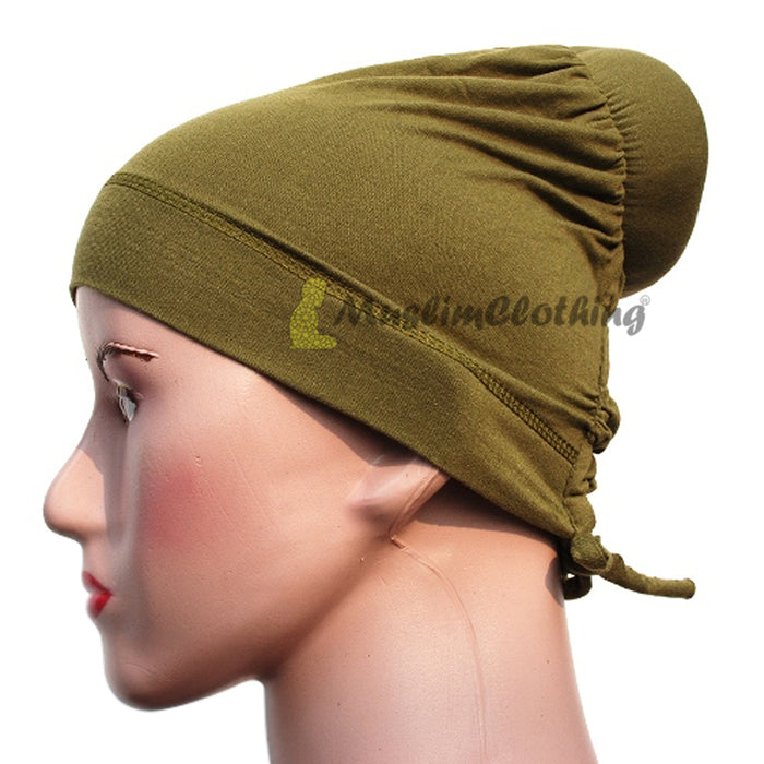 Green Khaki One-Sized Soft Polyester Hair Bun Underscarf