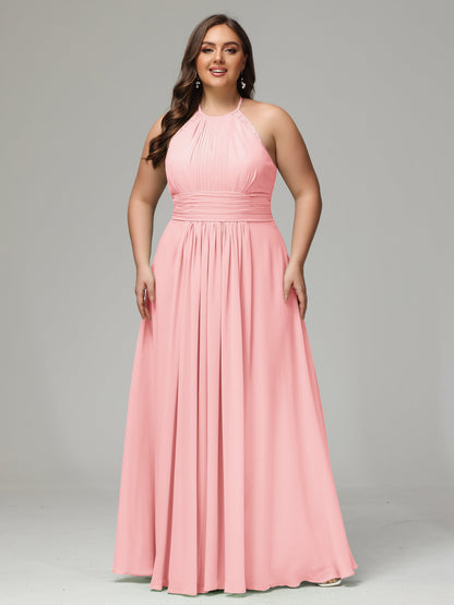 Halter Plus Size Chiffon Bridesmaid Dresses