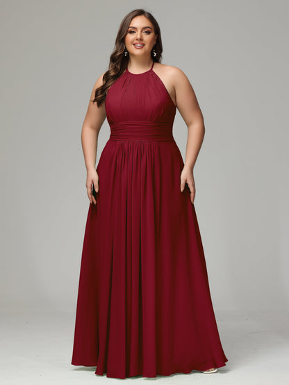 Halter Plus Size Chiffon Bridesmaid Dresses
