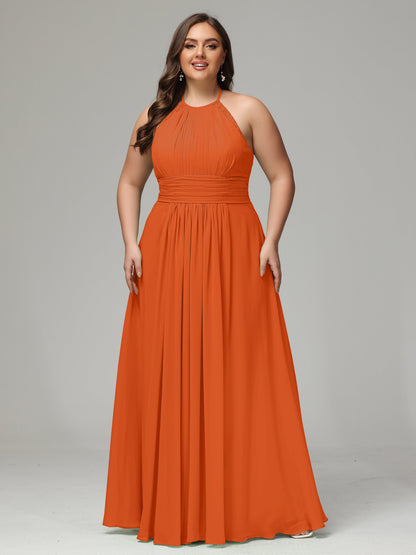 Halter Plus Size Chiffon Bridesmaid Dresses