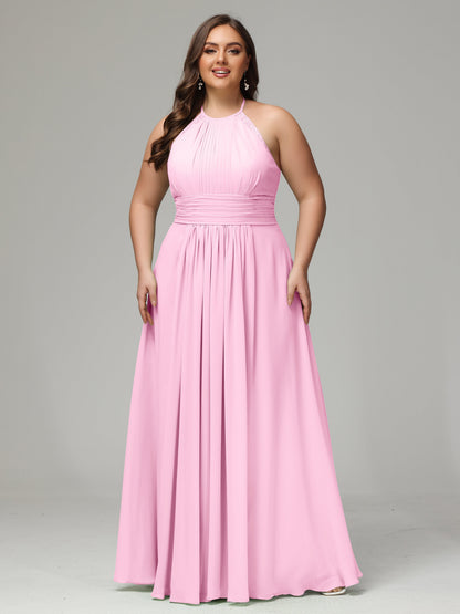 Halter Plus Size Chiffon Bridesmaid Dresses