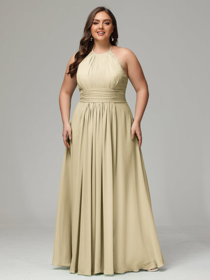 Halter Plus Size Chiffon Bridesmaid Dresses