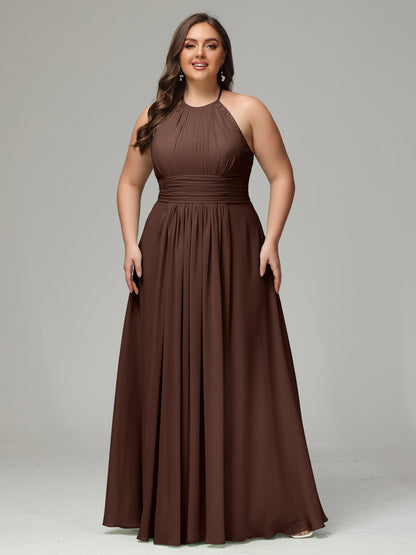 Halter Plus Size Chiffon Bridesmaid Dresses
