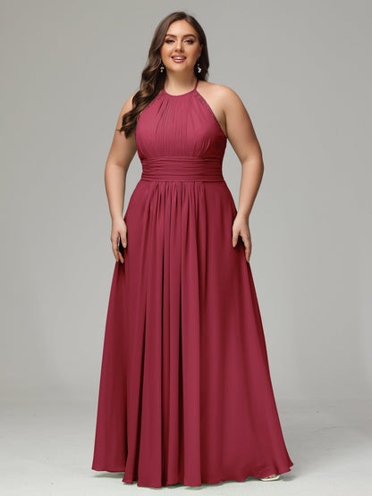 Halter Plus Size Chiffon Bridesmaid Dresses