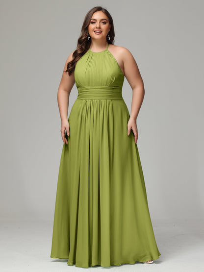 Halter Plus Size Chiffon Bridesmaid Dresses