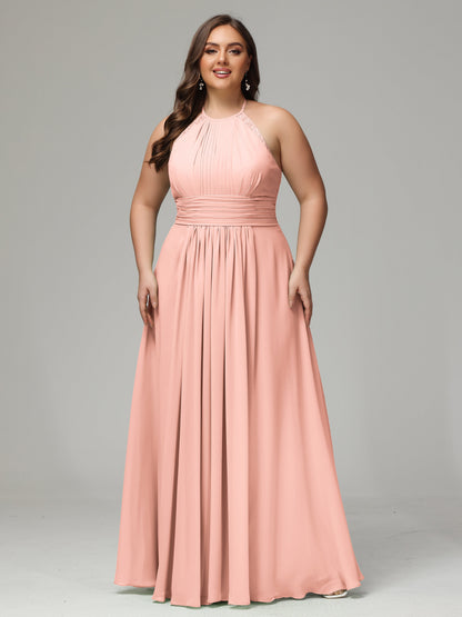 Halter Plus Size Chiffon Bridesmaid Dresses