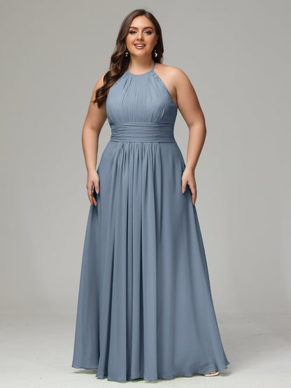 Halter Plus Size Chiffon Bridesmaid Dresses
