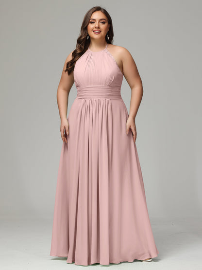 Halter Plus Size Chiffon Bridesmaid Dresses