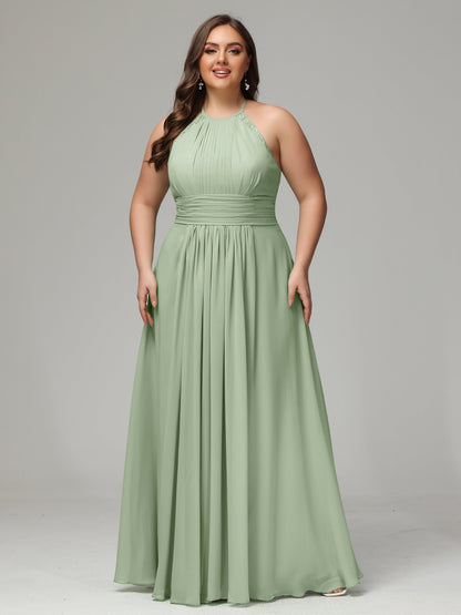 Halter Plus Size Chiffon Bridesmaid Dresses