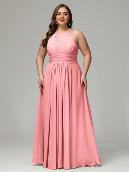 Halter Plus Size Chiffon Bridesmaid Dresses