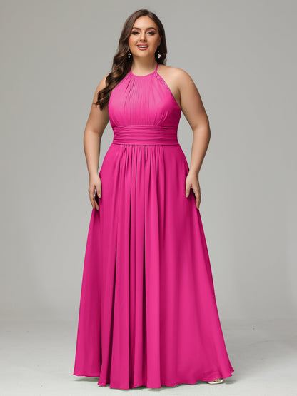 Halter Plus Size Chiffon Bridesmaid Dresses