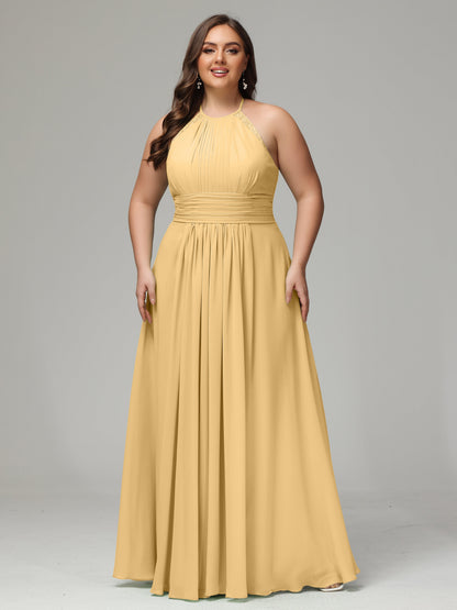 Halter Plus Size Chiffon Bridesmaid Dresses
