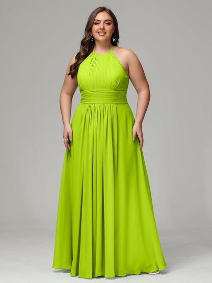 Halter Plus Size Chiffon Bridesmaid Dresses