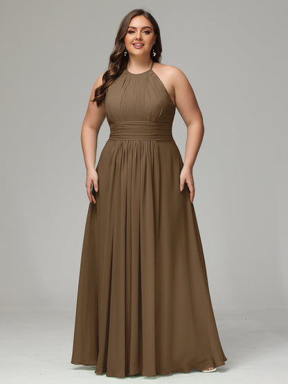 Halter Plus Size Chiffon Bridesmaid Dresses