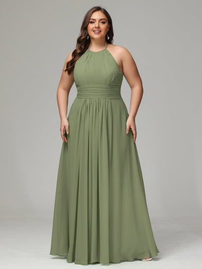 Halter Plus Size Chiffon Bridesmaid Dresses