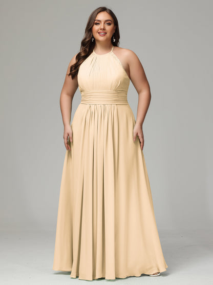 Halter Plus Size Chiffon Bridesmaid Dresses