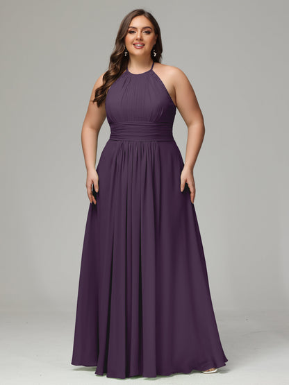 Halter Plus Size Chiffon Bridesmaid Dresses