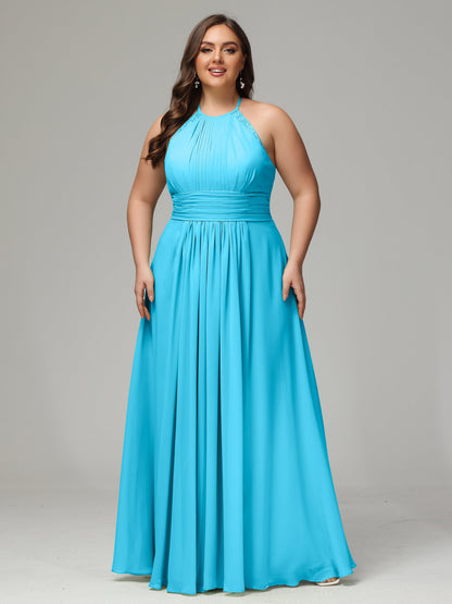 Halter Plus Size Chiffon Bridesmaid Dresses