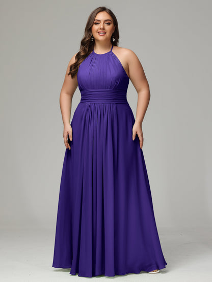 Halter Plus Size Chiffon Bridesmaid Dresses