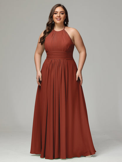 Halter Plus Size Chiffon Bridesmaid Dresses