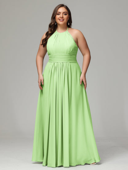 Halter Plus Size Chiffon Bridesmaid Dresses