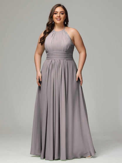 Halter Plus Size Chiffon Bridesmaid Dresses