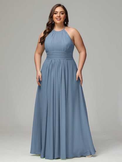 Halter Plus Size Chiffon Bridesmaid Dresses
