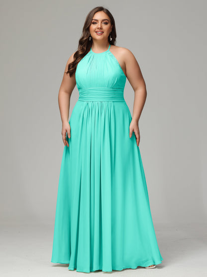 Halter Plus Size Chiffon Bridesmaid Dresses