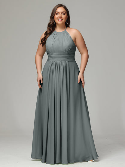Halter Plus Size Chiffon Bridesmaid Dresses