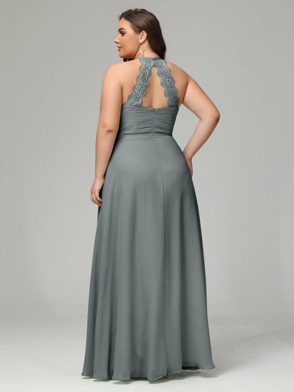 Halter Plus Size Chiffon Bridesmaid Dresses