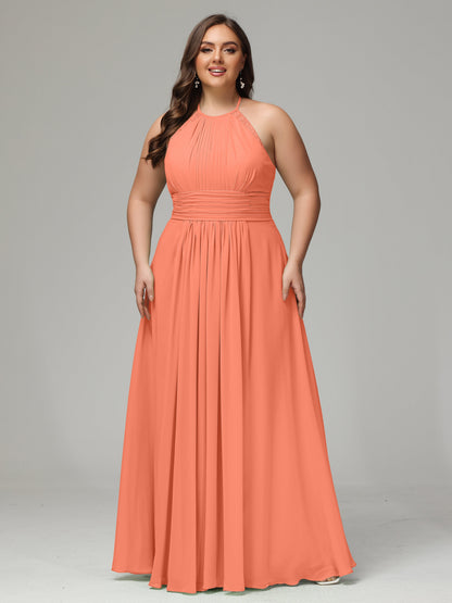 Halter Plus Size Chiffon Bridesmaid Dresses