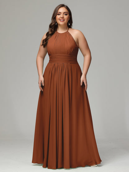 Halter Plus Size Chiffon Bridesmaid Dresses