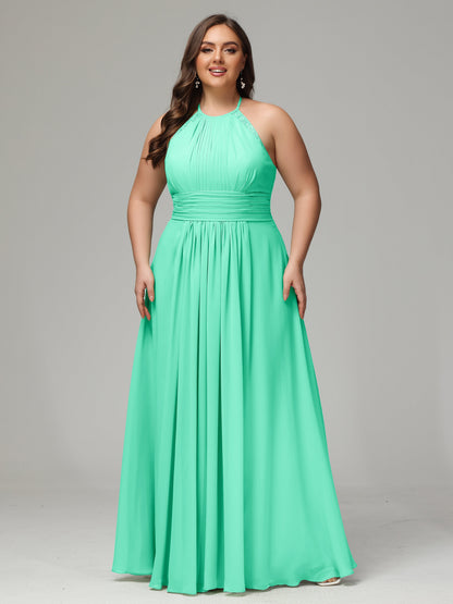 Halter Plus Size Chiffon Bridesmaid Dresses